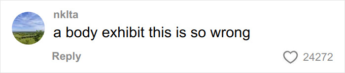 Comment stating a body exhibit is wrong, highlighting controversy over a skinned body display in a Las Vegas museum. Comment stating a body exhibit is wrong, highlighting controversy over a skinned body display in a Las Vegas museum.