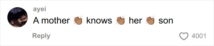 Comment on social media saying A mother knows her son with clapping hand emojis, highlighting mom claims and son's body discovery. Comment on social media saying A mother knows her son with clapping hand emojis, highlighting mom claims and son's body discovery.