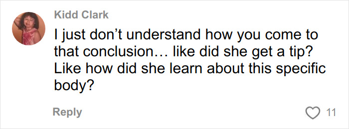 Comment by Kidd Clark questioning how a mom discovered her son's skinned body on display in a Las Vegas museum. Comment by Kidd Clark questioning how a mom discovered her son's skinned body on display in a Las Vegas museum.