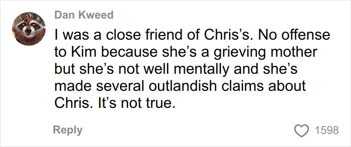 Comment from a user denying claims about a son's skinned body on display in a Las Vegas museum by the grieving mother.