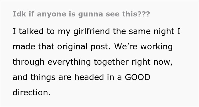 Text message showing a man discussing progress with his girlfriend after cutting ties with his mother for revealing true colors.