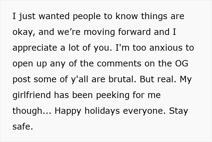 Text message from a man addressing moving forward after cutting ties with his mother over revelations to his girlfriend.