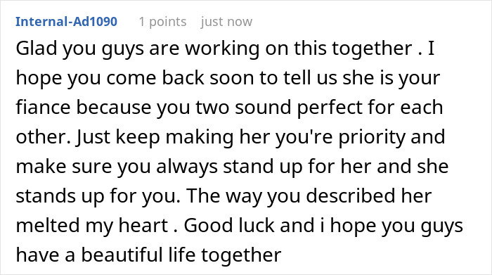 Comment expressing support for a man who cuts ties with his mother after she reveals true colors in texts to his girlfriend.
