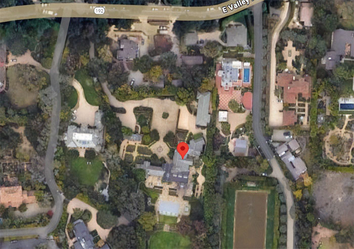 Aerial view of a residential area marked with a location pin, related to Katy Perry lawsuit support news. Aerial view of a residential area marked with a location pin, related to Katy Perry lawsuit support news.