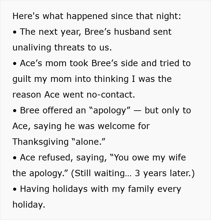 Text screenshot showing a conflict with SIL’s thoughts revealed on Thanksgiving and ongoing family tensions.