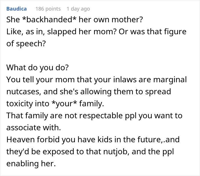 Text conversation discussing a woman’s in-laws spreading toxicity, relating to what SIL thinks on Thanksgiving.