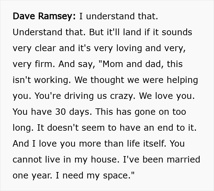 Text excerpt from a Dave Ramsey radio show featuring a newlywed making a desperate call for space and boundaries. Text excerpt from a Dave Ramsey radio show featuring a newlywed making a desperate call for space and boundaries.