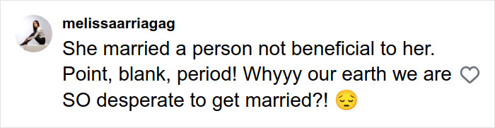 Social media comment expressing desperation about marriage, reflecting on regret and emotional struggle after newlywed choices. Social media comment expressing desperation about marriage, reflecting on regret and emotional struggle after newlywed choices.