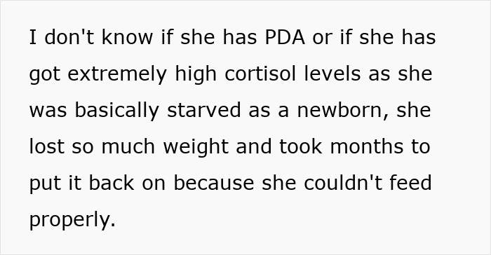 Text discussing concerns about PDA and high cortisol levels in a child affecting family life and daily meltdowns. Text discussing concerns about PDA and high cortisol levels in a child affecting family life and daily meltdowns.
