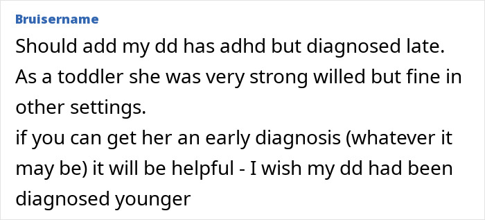 Screenshot of a forum post discussing challenges of parenting a strong-willed toddler with possible ADHD diagnosis. Screenshot of a forum post discussing challenges of parenting a strong-willed toddler with possible ADHD diagnosis.