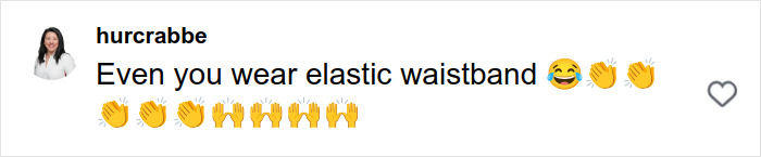 Comment on social media post showing admiration with emojis related to elastic waistband, highlighting casual tone about Paulina Porizkova's unfiltered underwear photos.