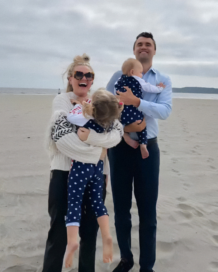 Erika Kirk with family on the beach, her Fox interview sparking theories about the real culprit still being free.