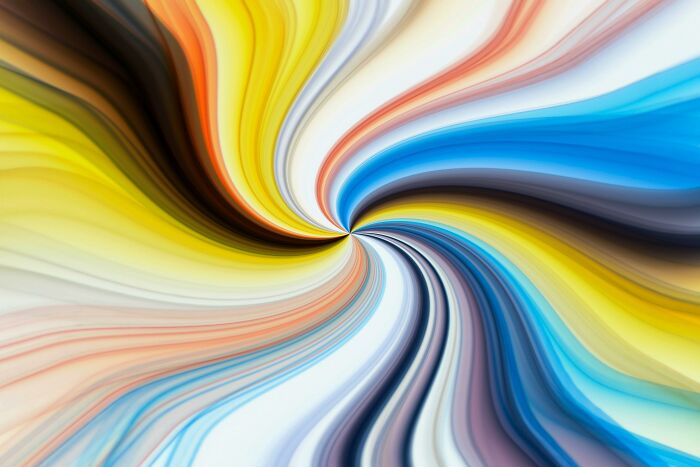 Swirling colorful optical illusion with twisting lines in yellow, blue, and orange for visual IQ test challenge.