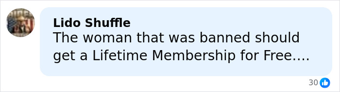 Comment about a trans woman confronted in a gym locker room, calling for free lifetime membership support. Comment about a trans woman confronted in a gym locker room, calling for free lifetime membership support.