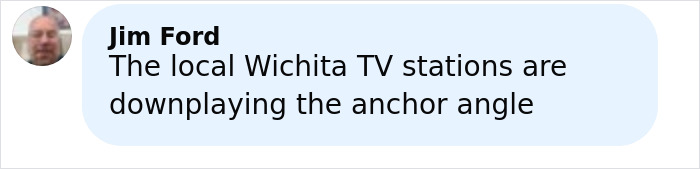 Comment by Jim Ford discussing local Wichita TV stations downplaying the former news anchor story. Comment by Jim Ford discussing local Wichita TV stations downplaying the former news anchor story.