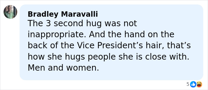 Social media comment discussing a brief hug and its appropriateness amid JD Kirk and Usha Vance marriage rumors.