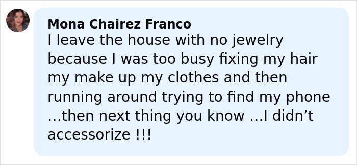 Screenshot of Mona Chairez Franco’s comment about leaving the house with no jewelry amid JD Kirk split rumors.