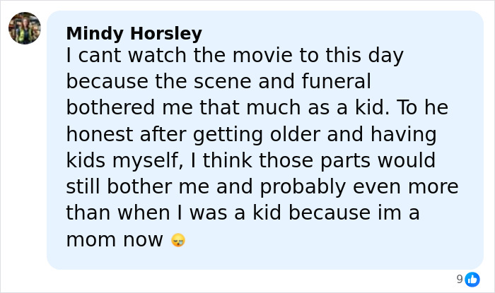 Comment highlighting emotional impact of the tragic scene from My Girl and its lasting effect on viewers and parents. Comment highlighting emotional impact of the tragic scene from My Girl and its lasting effect on viewers and parents.