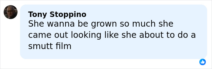 Comment text on social media criticizing Millie Bobby Brown’s lingerie with a train look on the Stranger Things red carpet.