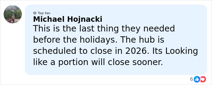 Comment by Michael Hojnacki expressing concern about the UPS hub closure scheduled for 2026 and possible earlier shutdown. Comment by Michael Hojnacki expressing concern about the UPS hub closure scheduled for 2026 and possible earlier shutdown.