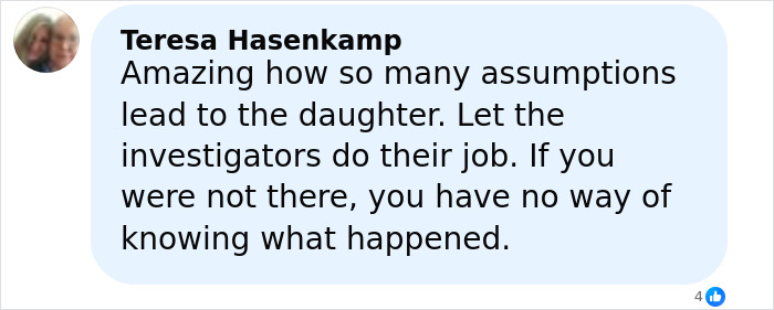 Comment from Teresa Hasenkamp expressing frustration over assumptions about a former news anchor involved in a Halloween incident. Comment from Teresa Hasenkamp expressing frustration over assumptions about a former news anchor involved in a Halloween incident.