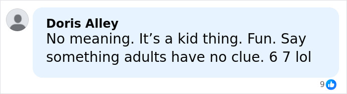 Screenshot of a social media comment discussing the viral 6,7 meme and its unclear meaning among adults. Screenshot of a social media comment discussing the viral 6,7 meme and its unclear meaning among adults.