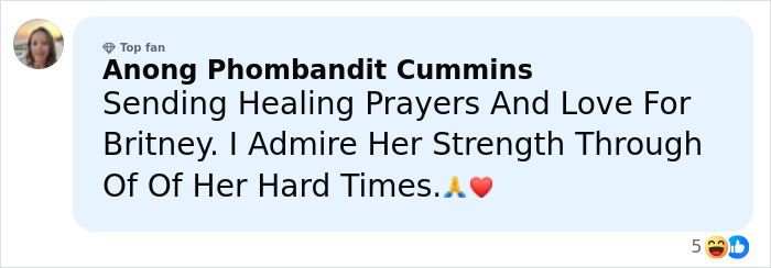 Comment expressing support and prayers for Britney Spears amid concerns about her sadness and darkness. Comment expressing support and prayers for Britney Spears amid concerns about her sadness and darkness.