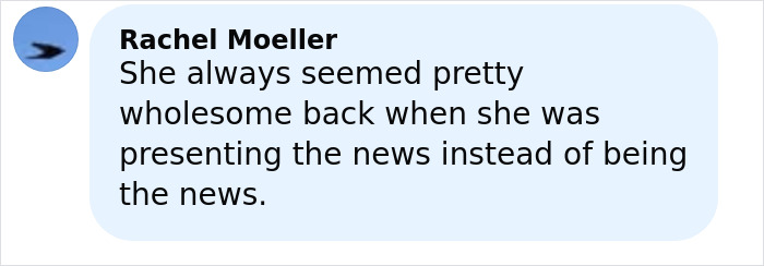 Comment from Rachel Moeller discussing a former news anchor reflecting on her past presentation style. Comment from Rachel Moeller discussing a former news anchor reflecting on her past presentation style.
