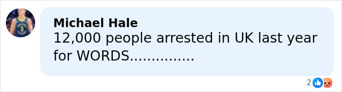 Comment from Michael Hale discussing arrests in the UK related to speech, reflecting on discipline and controversy. Comment from Michael Hale discussing arrests in the UK related to speech, reflecting on discipline and controversy.