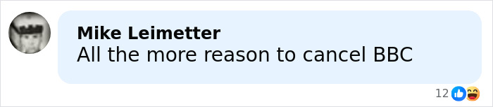 Screenshot of a social media comment criticizing BBC amid anchor disciplined for on-air remark related to trans people. Screenshot of a social media comment criticizing BBC amid anchor disciplined for on-air remark related to trans people.