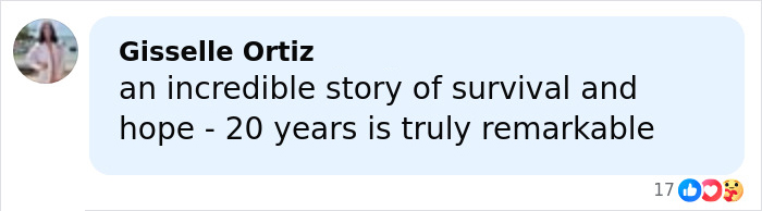 Comment by Gisselle Ortiz sharing an inspiring message about a woman born without most of her brain turning 20 years old. Comment by Gisselle Ortiz sharing an inspiring message about a woman born without most of her brain turning 20 years old.