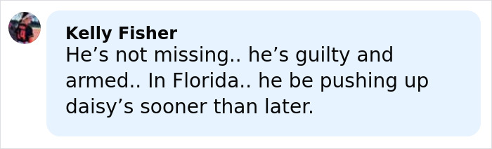 Comment mentioning opinions about the missing football coach case and theories about his whereabouts in Florida. Comment mentioning opinions about the missing football coach case and theories about his whereabouts in Florida.