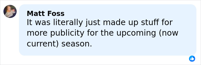 Comment by Matt Foss on social media, discussing publicity and the current season of a show. Comment by Matt Foss on social media, discussing publicity and the current season of a show.