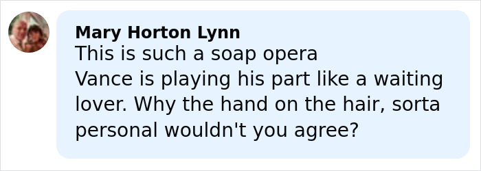 Comment from Mary Horton Lynn expressing opinion on JD Vance’s controversial hug and personal gesture in social media discussion.