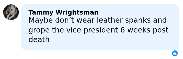 Comment by Tammy Wrightsman expressing criticism related to an inappropriate hug involving Erika Kirk and JD Vance. Comment by Tammy Wrightsman expressing criticism related to an inappropriate hug involving Erika Kirk and JD Vance.