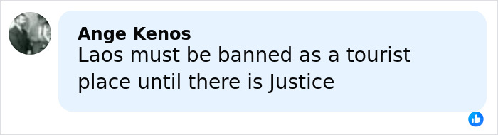 Comment from Ange Kenos warning against travel to Laos after daughters lose their lives on vacation, criticizing government. Comment from Ange Kenos warning against travel to Laos after daughters lose their lives on vacation, criticizing government.