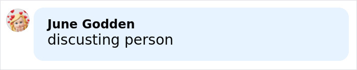Comment on social media by user June Godden calling someone a disgusting person in a text bubble. Karma Train main SEO keywords included. Comment on social media by user June Godden calling someone a disgusting person in a text bubble. Karma Train main SEO keywords included.
