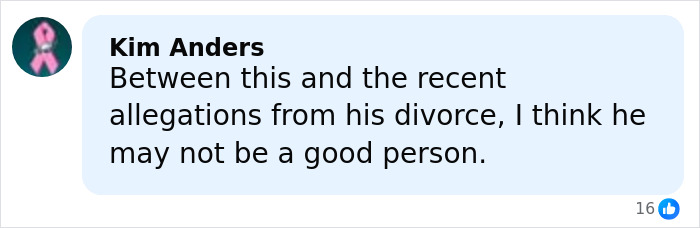 Comment from Kim Anders discussing allegations and personal opinions on a figure linked to Millie Bobby Brown and David Harbour&rsquo;s relationship.