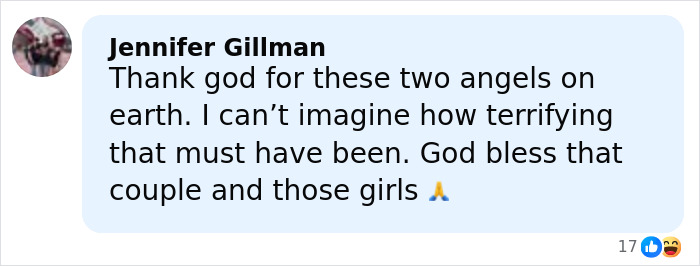 Comment praising couple who saves terrified girl on roller coaster after her seat belt pops open, expressing gratitude and prayer.