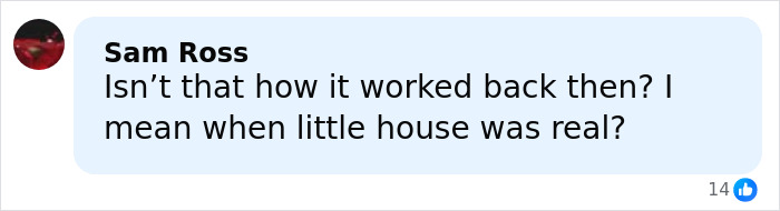 Comment by Sam Ross questioning age gap on Little House set, relating to Melissa Gilbert feeling nauseated about on-screen husband. Comment by Sam Ross questioning age gap on Little House set, relating to Melissa Gilbert feeling nauseated about on-screen husband.