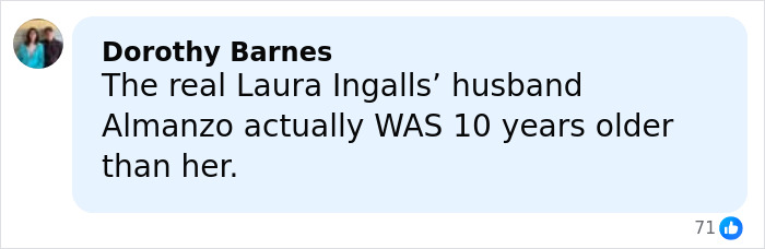 Comment on Melissa Gilbert’s age gap with her on-screen husband discussed in an online post. Comment on Melissa Gilbert’s age gap with her on-screen husband discussed in an online post.