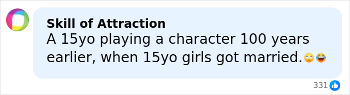 Comment about Melissa Gilbert feeling nauseated regarding the age gap with her on-screen husband at age 15. Comment about Melissa Gilbert feeling nauseated regarding the age gap with her on-screen husband at age 15.