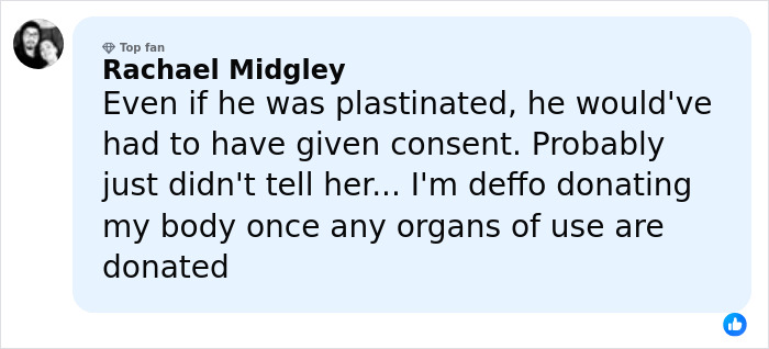 Comment about plastination and body donation in response to mom’s stunning claim about skinned body in Las Vegas museum.