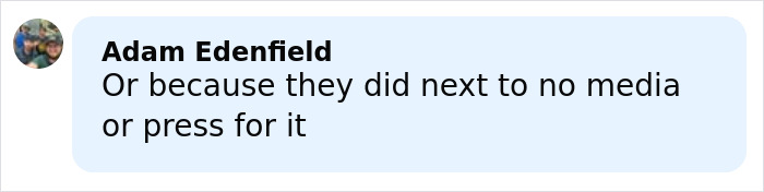 Comment by Adam Edenfield discussing lack of media or press coverage related to plus-size model and Sydney Sweeney. Comment by Adam Edenfield discussing lack of media or press coverage related to plus-size model and Sydney Sweeney.