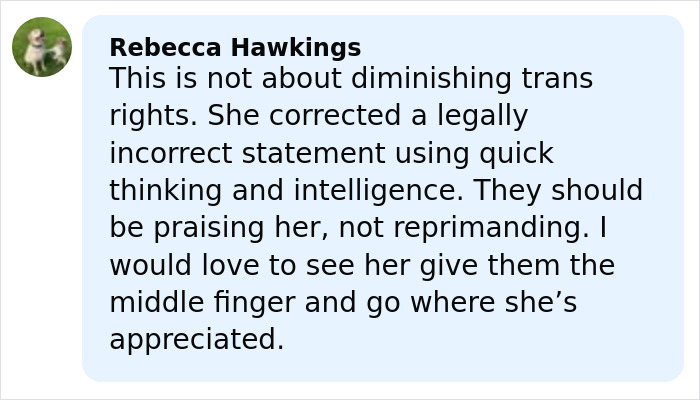 Comment by Rebecca Hawkings defending a BBC anchor disciplined for showing disgust on-air related to trans people. Comment by Rebecca Hawkings defending a BBC anchor disciplined for showing disgust on-air related to trans people.