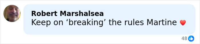 Comment by Robert Marshalsea with a profile picture, expressing support and a red heart emoji on social media. Comment by Robert Marshalsea with a profile picture, expressing support and a red heart emoji on social media.
