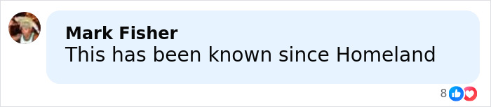 Text comment by Mark Fisher mentioning Homeland, displayed in a messaging app interface. Text comment by Mark Fisher mentioning Homeland, displayed in a messaging app interface.