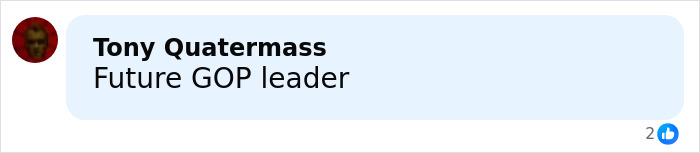 Screenshot of a social media comment by Tony Quatermass calling someone a future GOP leader.