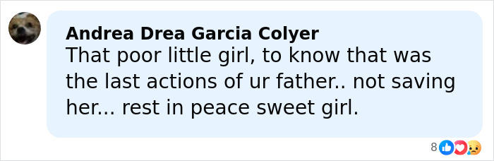 Comment expressing sorrow over a man leaving his 2-year-old daughter in a burning car after a drunk crash.