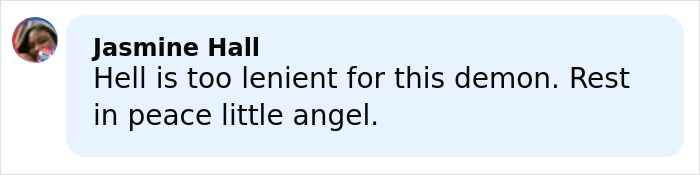 Comment from Jasmine Hall expressing grief over 2YO daughter left in burning car after drunk crash incident.